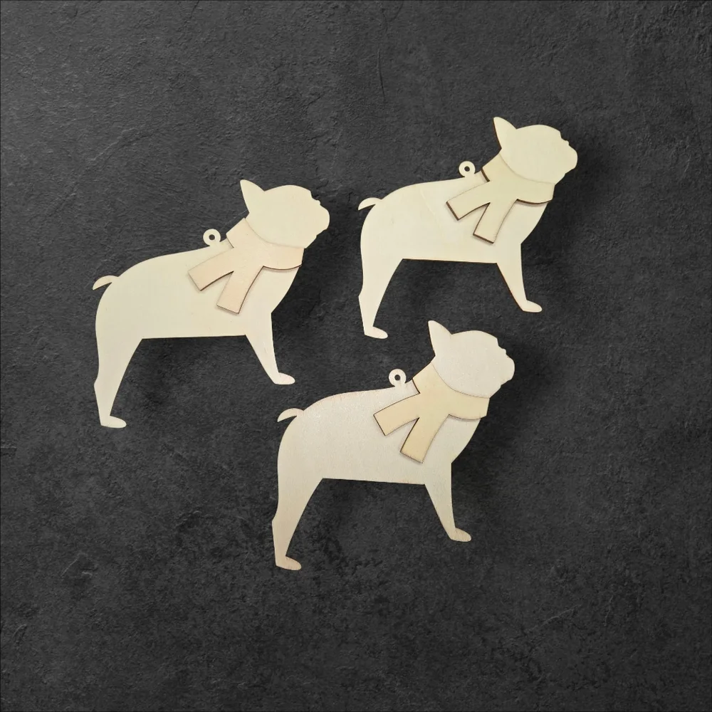 10pc French bulldog puppy dog DIY wood cut outs for DIY crafting ornaments tags
